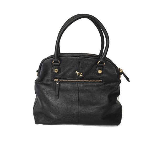 Emma Fox Women's Black Pebbled Leather Leopard Accent Handbag Satchel - Picture 1 of 6